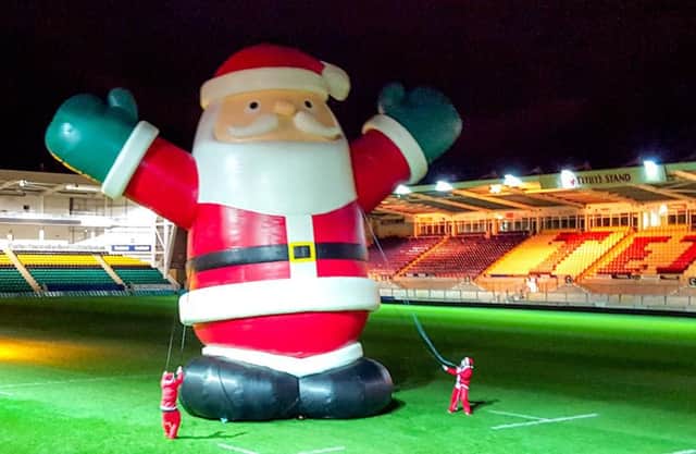 UK's largest inflateable Santa at Franklin's Gardens