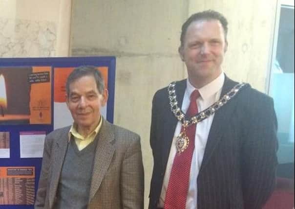 Pictured at last year's Holocaust Memorial Day event at Corby are Corby mayor Anthony Dady and Holocaust survivor Rudi Oppenheimer