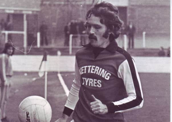 Dick Lucas in the Kettering Tyres kit in 1976. The current Poppies players will wear the shirts over the next two matches to mark the 40th anniversary of the first example of shirt sponsorship in UK football