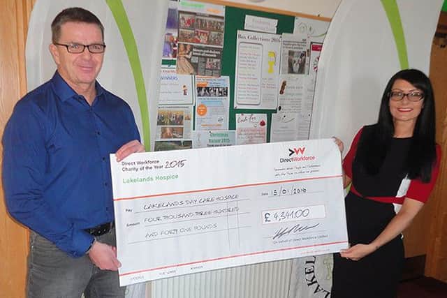 Direct Workfoce, which has a branch on Corby, has made a donation to the Lakelands Hospice