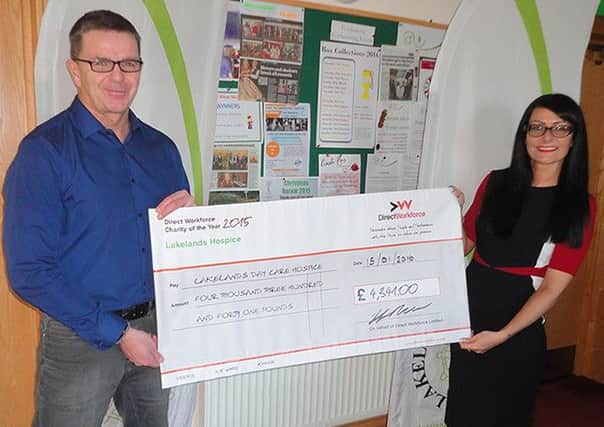 Direct Workfoce, which has a branch on Corby, has made a donation to the Lakelands Hospice