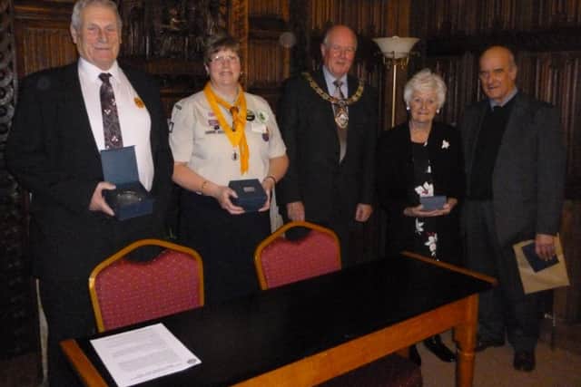 Former Rushden mayor Richard Lewis with last year's winners at Rushden Hall