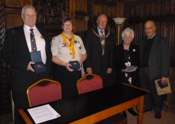 Former Rushden mayor Richard Lewis with last year's winners at Rushden Hall