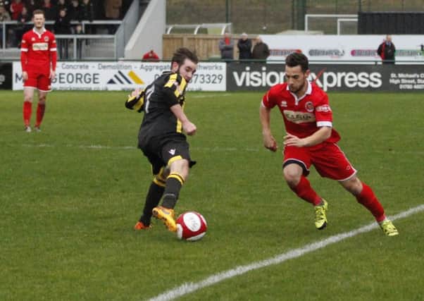 Ellis Myles, pictured in action for Stamford this season, has signed for Corby Town