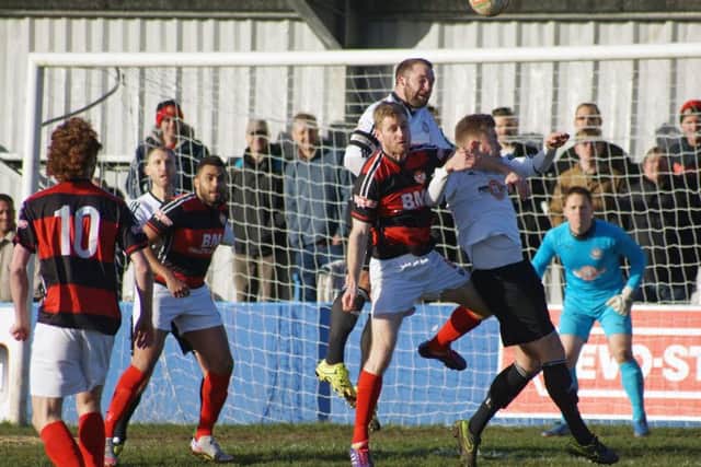 Action from Kettering Town's 2-1 defeat at Hungerford Town on Saturday