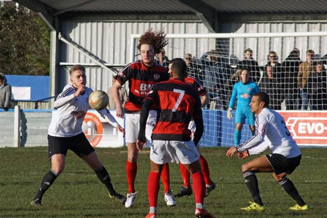Action from Kettering Town's 2-1 defeat at Hungerford Town on Saturday