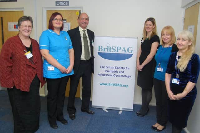 Dr Sue Ward, consultant gynaecologist, Mary Doherty, assistant practitioner, Dr Paul Wood, consultant obstetrics and gynaecology, Chairman Britspag Naomi Crouch, conference co-ordinator Kim Helm and conference administrator Karen Collings.