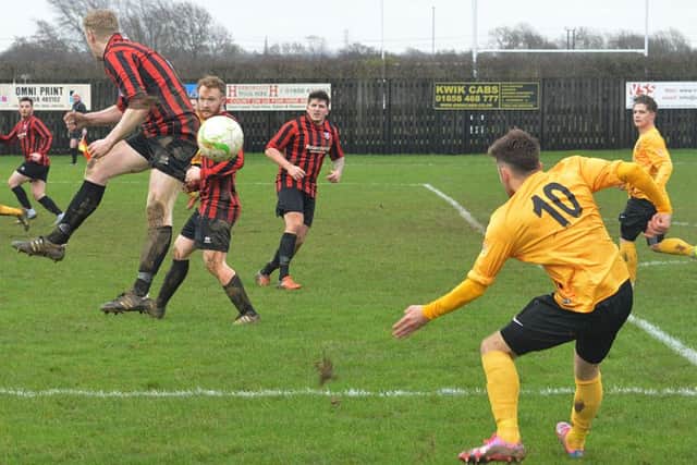 Action from Wellingborough Town's crucial 2-1 victory at Harborough Town in the UCL Premier Division. Picture by Jim McAlwane