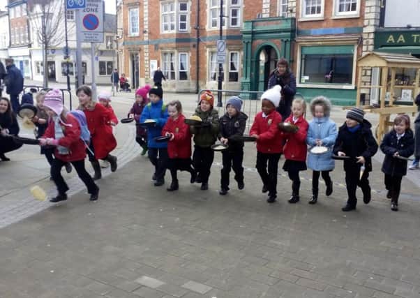 Children from Greenfields Primary School took part in the pancake race.
