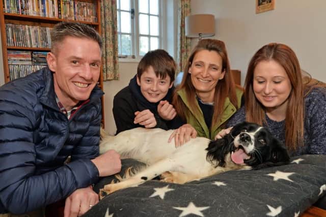 Back home - Bella with Phil Osborne, Joseph Luckman, 13, Sarah Osborne and Bethany Luckman in Rothwell