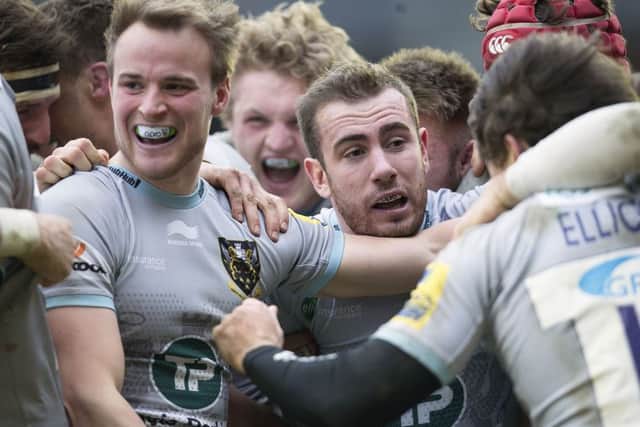 Saints celebrated a superb last-gasp win at Harlequins last Saturday (picture: Kirsty Edmonds)