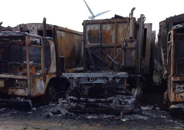 The recycling trucks which were burnt out in East Northants