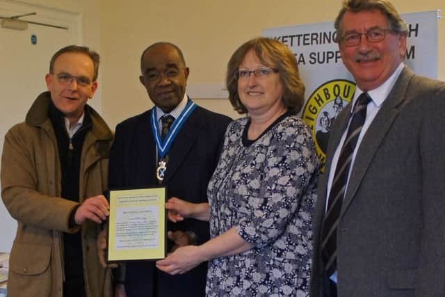 From L-R: Toby Clegg, High Sheriff of Northamptonshire Dr Ahmed Mukhtar, Jo Clegg and Trevor Pywell. Picture by Peter Hill.