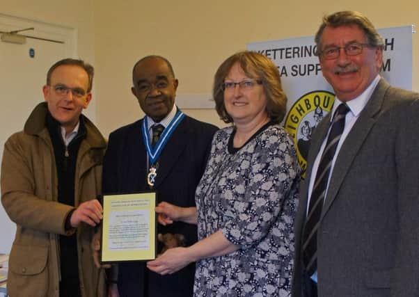 From L-R: Toby Clegg, High Sheriff of Northamptonshire Dr Ahmed Mukhtar, Jo Clegg and Trevor Pywell. Picture by Peter Hill.