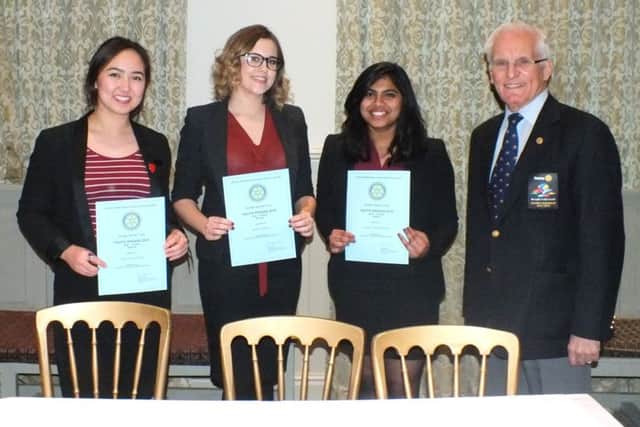 Irthlingborough Huxloe team (l to r) Jade Thurnham (Main Speaker), Beth Telford (Chairwoman), Santhi Nalukurthi and Rotary District Governor Geoff Blurton