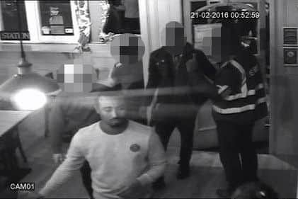 Police are trying to trace this man after he allegedly returned to smash the front door of the Bantam Cock in Northampton shortly after being thrown out.
