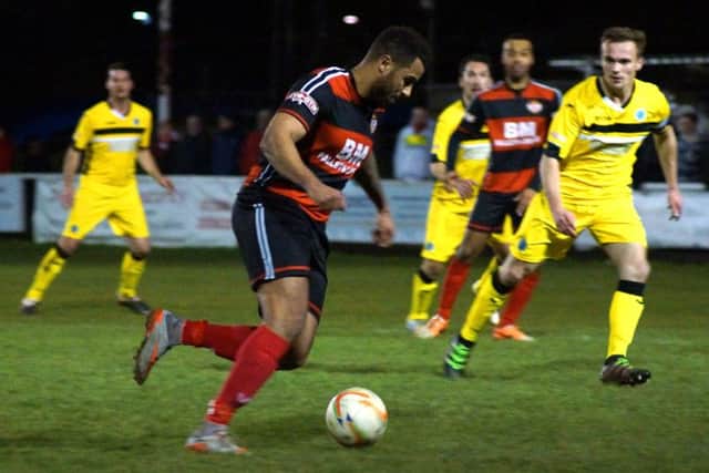 Rene Howe in action for Kettering Town during the 3-0 win over Dorchester Town. Picture by Peter Short