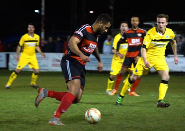 Rene Howe in action for Kettering Town during the 3-0 win over Dorchester Town. Picture by Peter Short