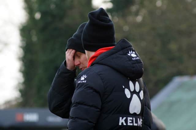 Marcus Law shows his frustration during the Poppies' 3-1 defeat at Histon. Pictures by Peter Short