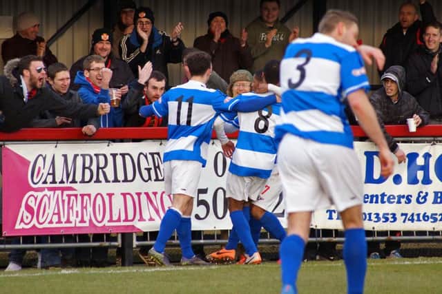 Spencer Weir-Daley celebrates after his goal but it proved in vain as Kettering were beaten at Histon