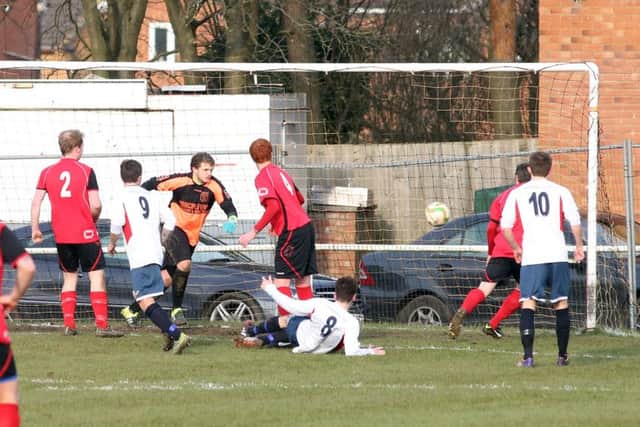 Action from Stewarts & Lloyds 2-1 defeat to Division One promotion rivals ON Chenecks last weekend. S&L did bounce back on Tuesday, however, as they claimed a 1-0 success at Long Buckby