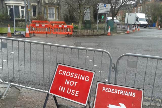 Roadworks at the top of Northampton Road, Kettering, March 2016.