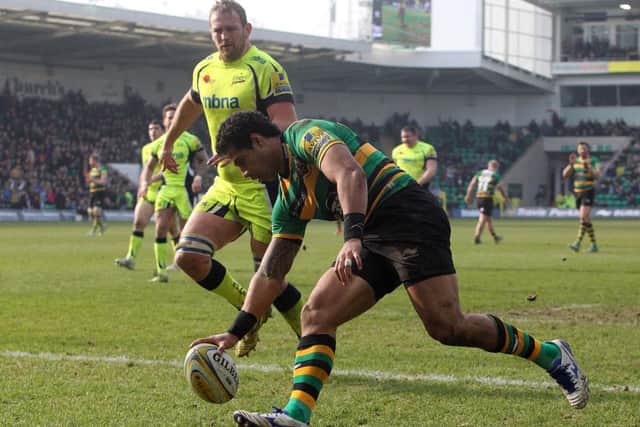 TRY GUY - Ken Pisi scores his try in Saints' win over Sale (Pictures: Sharon Lucey)