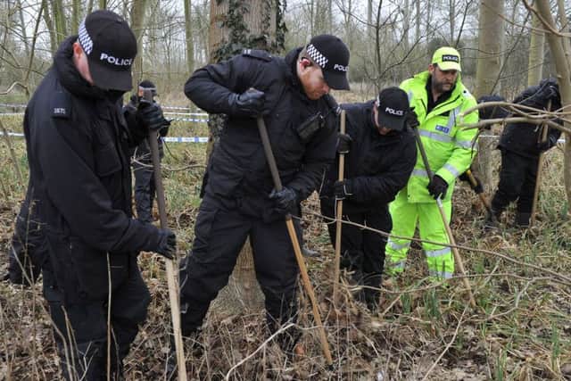 Police searching woodland near Warkton as part of the investigation into the disappearance of Sarah Benford from Kettering