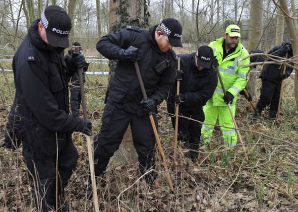 Police searching woodland near Warkton as part of the investigation into the disappearance of Sarah Benford from Kettering