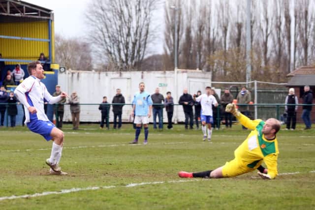 Elliot Sandy grabs his first goal for AFC Rushden & Diamonds but it proved to be in vain as they were beaten 2-1 by Uxbridge