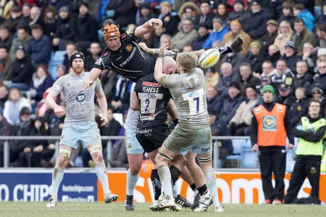 Greg Garner penalised Jamie Gibson for this aerial challenge (pictures: Kirsty Edmonds)