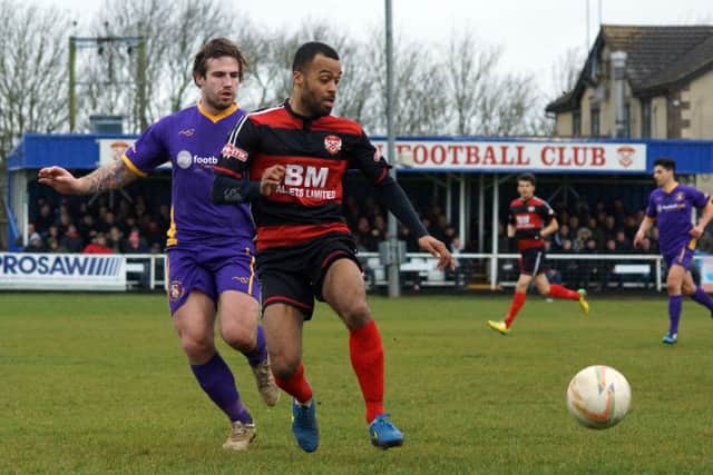 Spencer Weir-Daley gets on the ball during Kettering Town's win over Slough