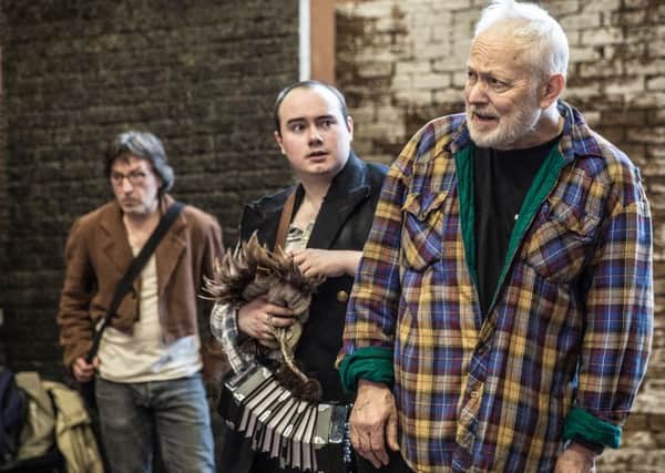 Tom McGovern, Joshua Elliott and Michael Pennington in rehearsals for King Lear