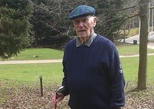 Arthur Ball (94) at the scene of his first hole in one, the par 3 ninth at Dunston Hall