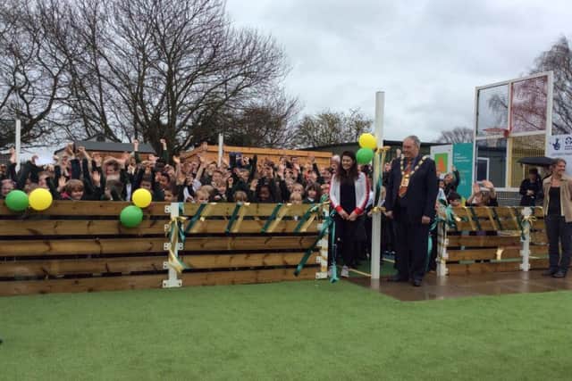 Paralympian Julie Rogers was joined by Mayor of Wellingborough Barry Graves at the opening of new facilities at Great Doddington Primary School