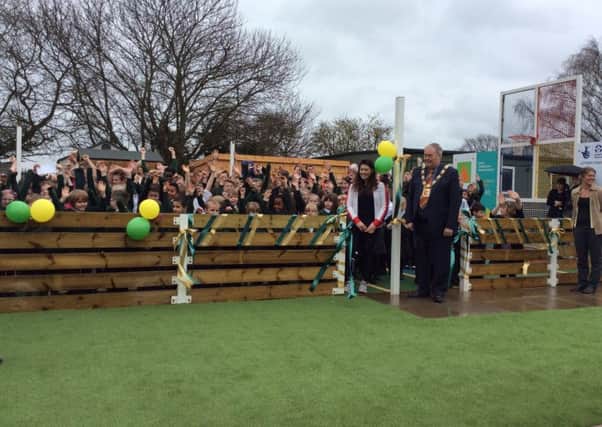 Paralympian Julie Rogers was joined by Mayor of Wellingborough Barry Graves at the opening of new facilities at Great Doddington Primary School
