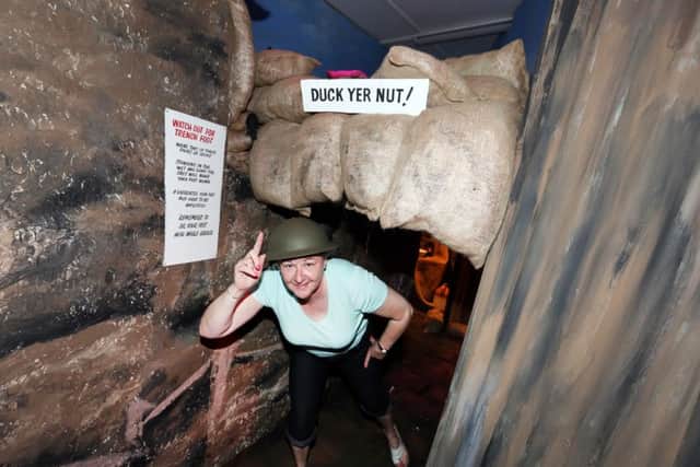 Sarah Peacock in the recreation of a World War One trench at the museum in 2014
