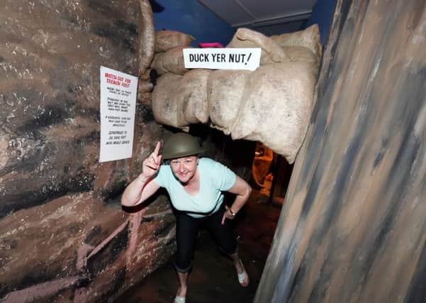 Sarah Peacock in the recreation of a World War One trench at the museum in 2014