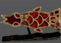 A Cloisanne bird with garnets, probably from a hilt grip