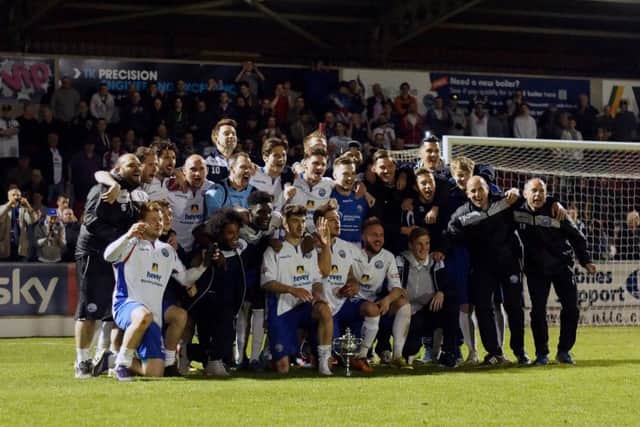 AFC Rushden & Diamonds celebrate their NFA Hillier Senior Cup success last week. Picture by Peter Short