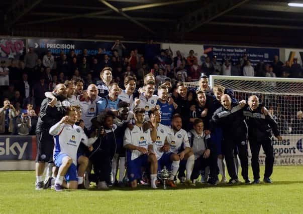 AFC Rushden & Diamonds celebrate their NFA Hillier Senior Cup success last week. Picture by Peter Short