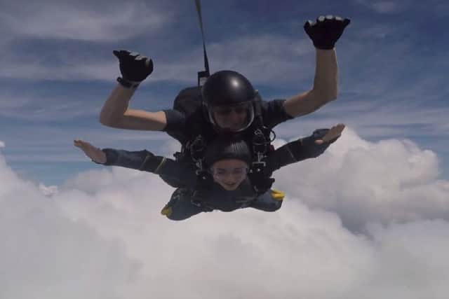 A still taken from the video of Taylor's skydive.
