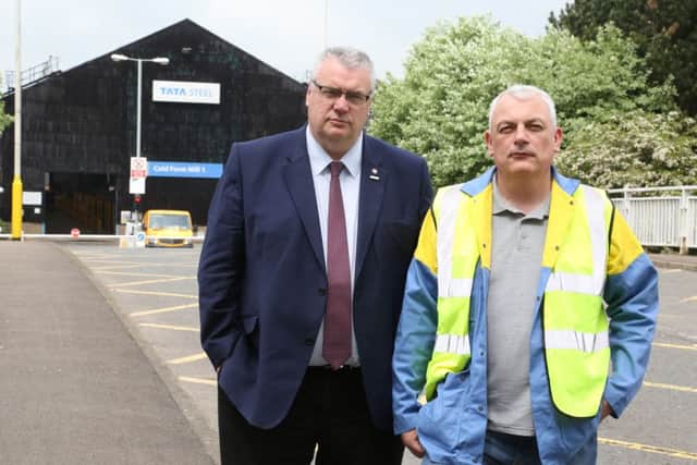 Community Union General Secretary Roy Rickhuss and Corby Tata multi-union chairman Dougie Fairburn NNL-160519-154227001