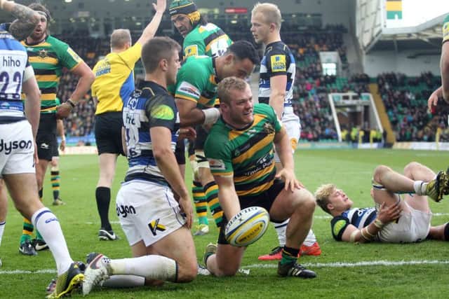Saints V Bath.Mikey Haywood's try.