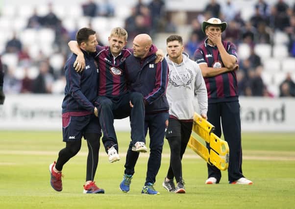 Olly Stone was carried from the field at the County Ground last Friday (picture: Kirsty Edmonds)