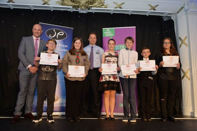 Val Rogers of Centurion presents the finalists with their Young Role Model of the Year certificates with Councillor Matthew Golby.PICTURE: ANDREW CARPENTER