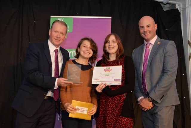 Dave Crichton of Canon presents the Project or Campaign of the Year award to Northamptonshire Mental Health Stigma Programme Participation Group with Councillor Matthew Golby.
PICTURE: ANDREW CARPENTER