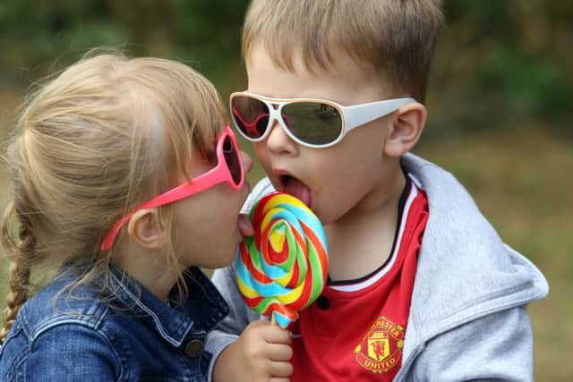 Last year: The 2015 Highland Gathering in Corby Old Village. Twins Sophia Simpson and brother Caine Simpson, both 3.