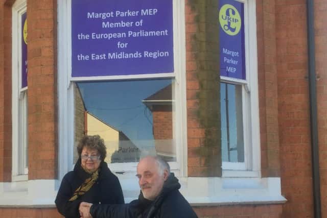 UKIP MEP Margot Parker outside the office