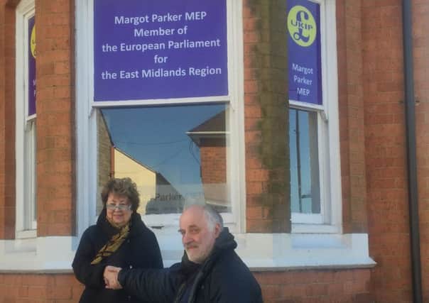 UKIP MEP Margot Parker outside the office